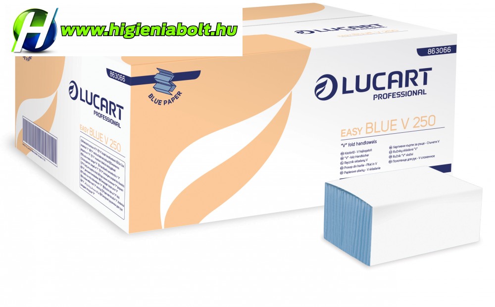 Image of Hajtogatott Kéztörlő Kék 1 rétegű 5000lapos Lucart V250 Easy Blue